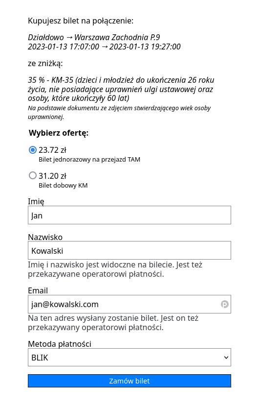 Screenshot showing a personal details form