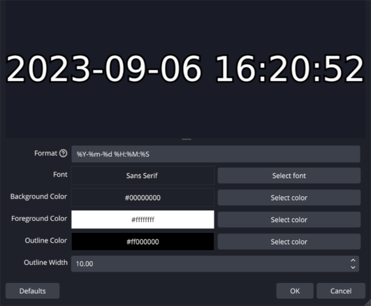 Screenshot of OBS Time Source properties in OBS Studio